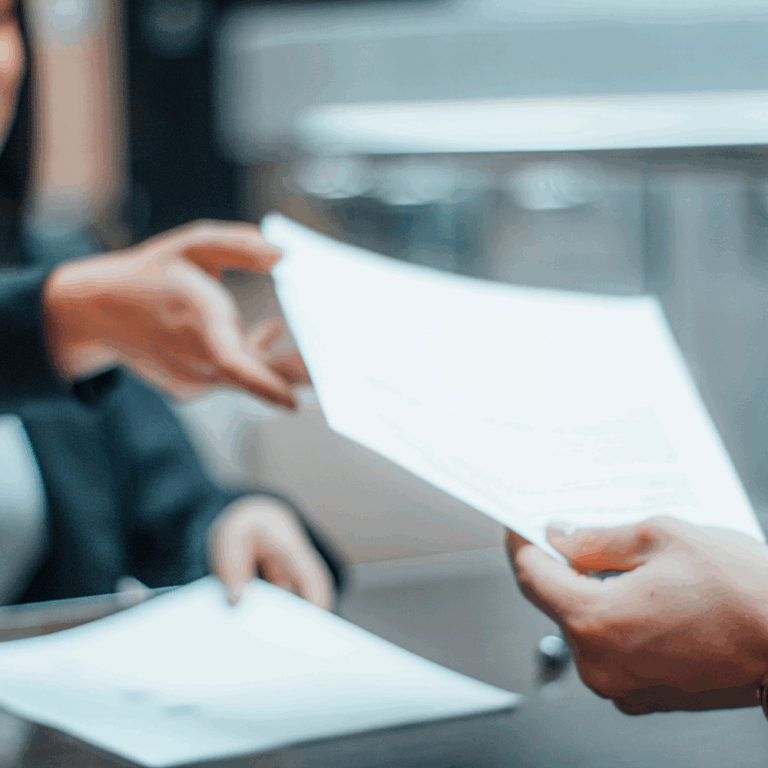 Close-up of a professional handing paperwork across a desk